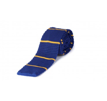 Krawat Dziany niebieski z żółtymi paskami