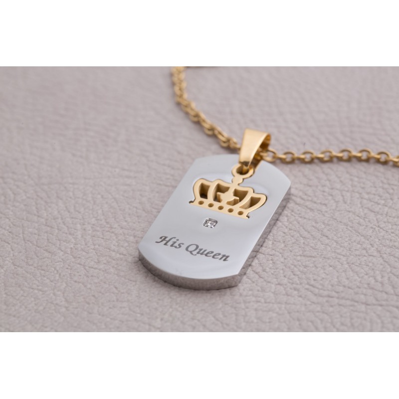 Naszyjnik stalowy Queen złoty łańcuch, srebra ze złota korona