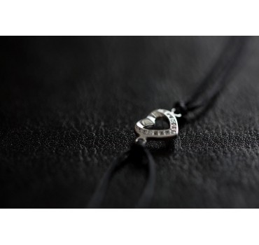 Bransoletka srebrna serce z cyrkoniami, czarna
